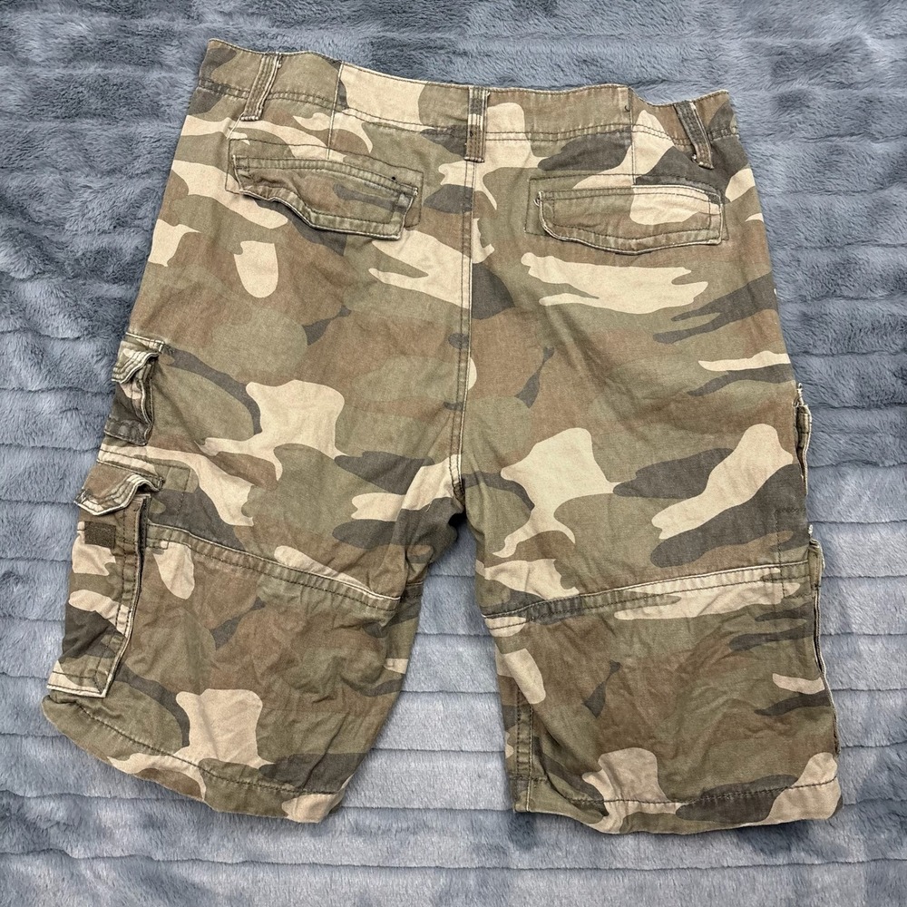 Iron Co Cargo Shorts Mens 34 Camo Green Brown Woodland Cotton Utility 9160 - Picture 2 of 8